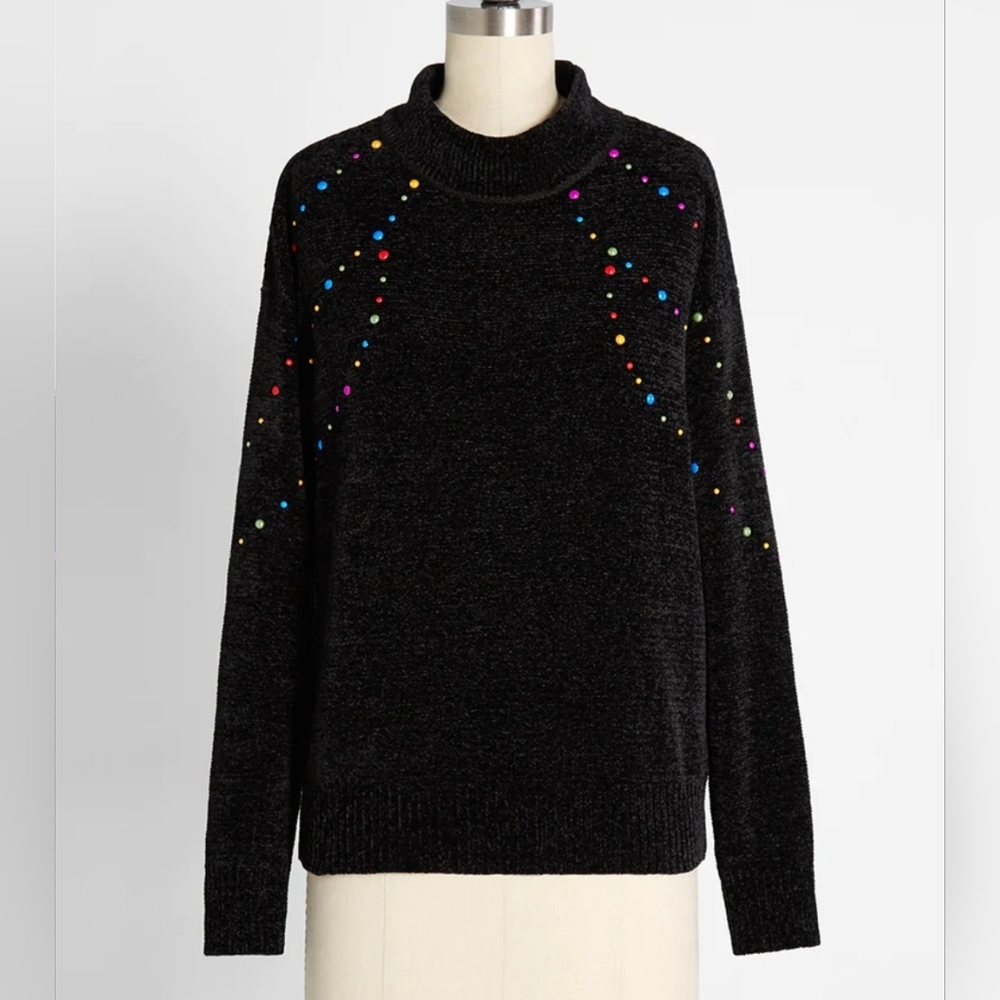 Modcloth Deck The Halls With Glitz Mock Neck Sweater Size XS New!